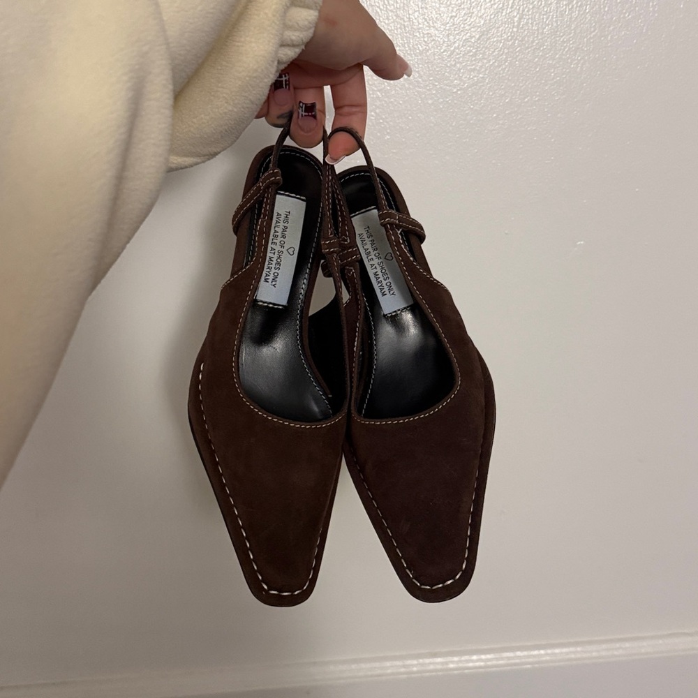 Peche Brown Suede Slingback Heels